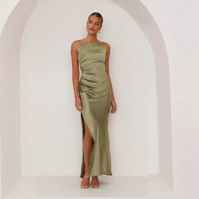 Side Split Satin Wedding Guest Dress Women