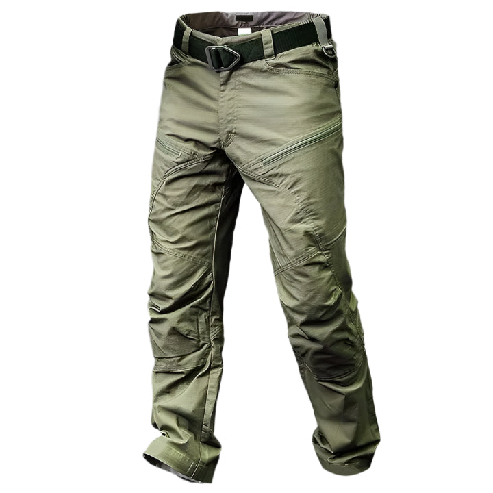 Hard-wearing tactical trousers with water-repellent fabric and several functional pockets for outdoor use.