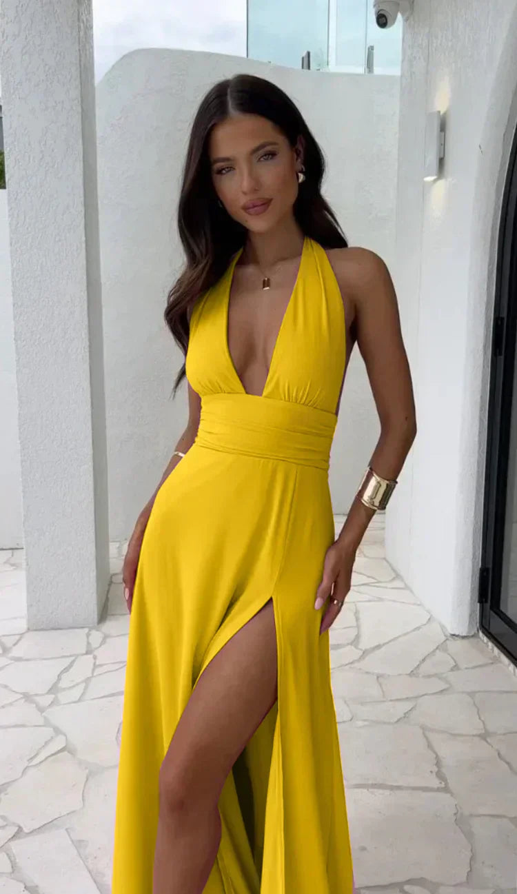 Elegant Backless Halter Maxi Dress