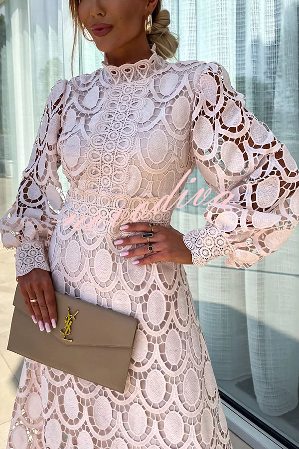 High Neck Lace Midi Dress