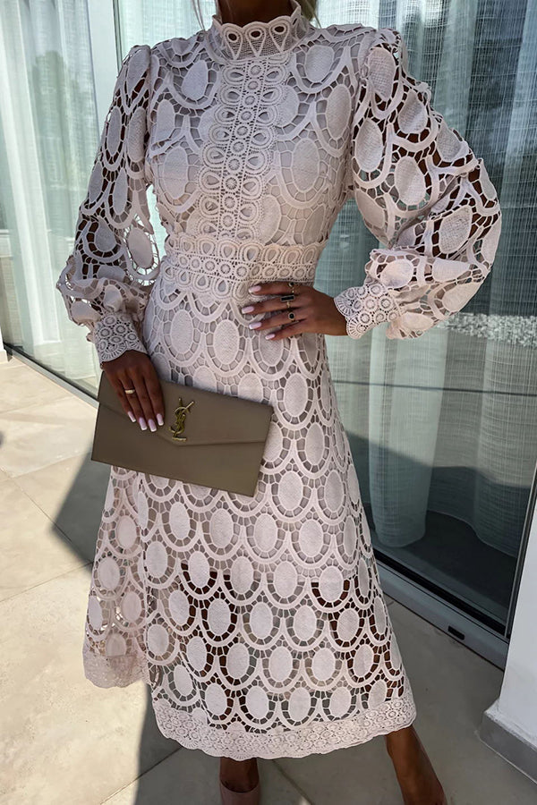 High Neck Lace Midi Dress