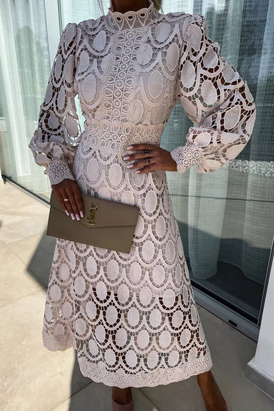 High Neck Lace Midi Dress
