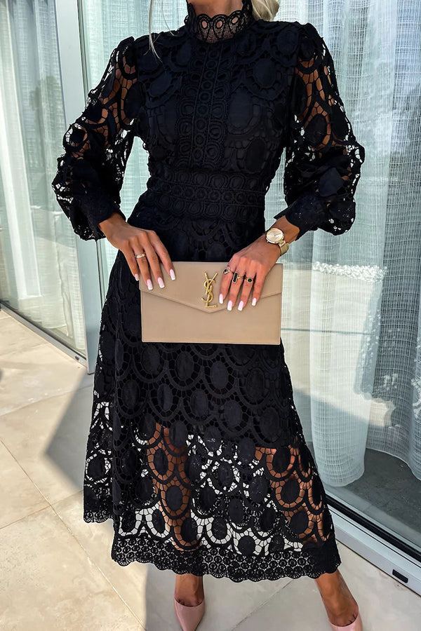 High Neck Lace Midi Dress