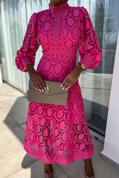 High Neck Lace Midi Dress