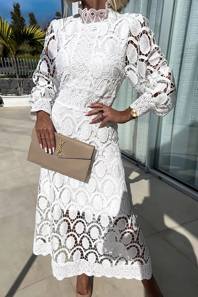 High Neck Lace Midi Dress