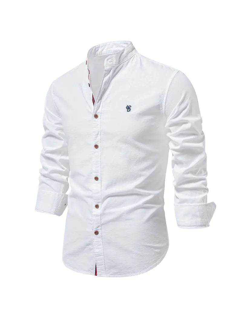 Stand-Up Collar Linen Men's Shirt