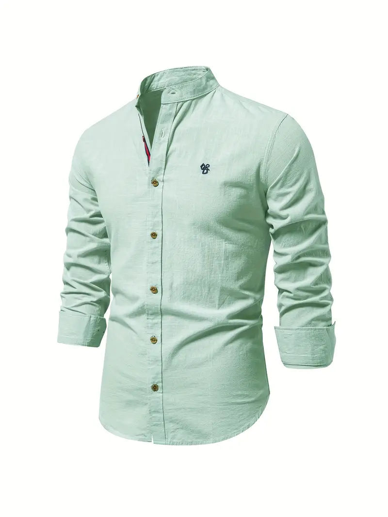 Stand-Up Collar Linen Men's Shirt