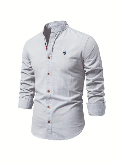 Stand-Up Collar Linen Men's Shirt