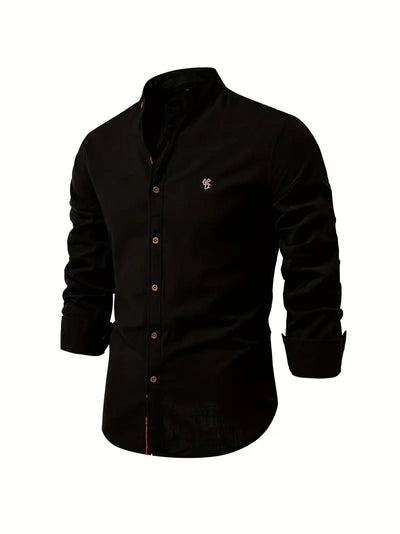 Stand-Up Collar Linen Men's Shirt