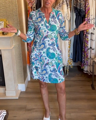 Printed V-Neck Women's Midi Dress