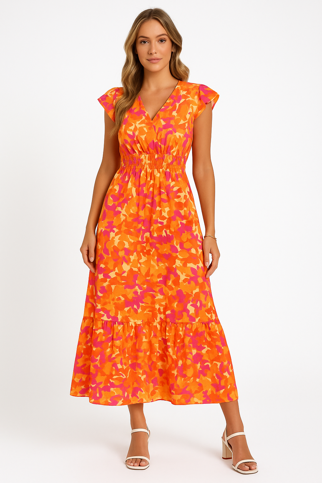 V-Neck Floral Print Maxi Dress Women