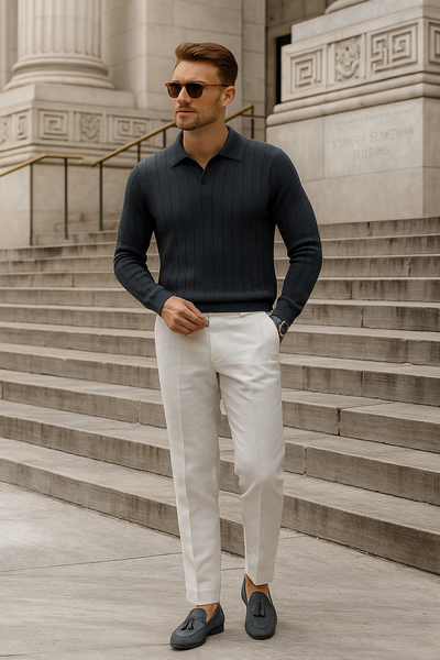 Casual Long Sleeve Knit Polo