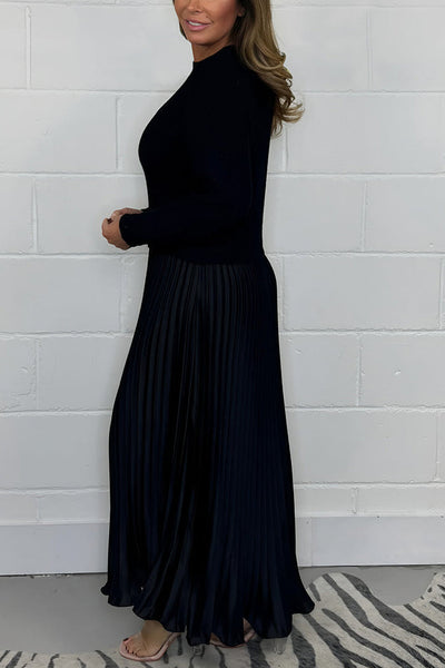 Pleated Satin Maxi Dress Women