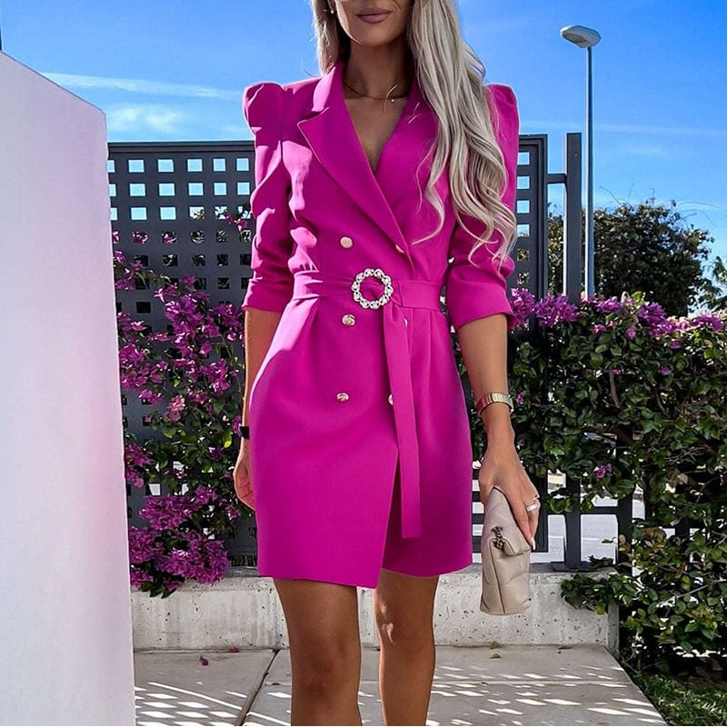 Chic Belted Blazer Mini Dress Women