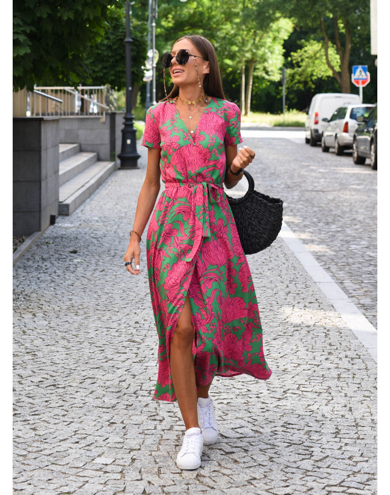 Printed Wrap Summer Dress Women