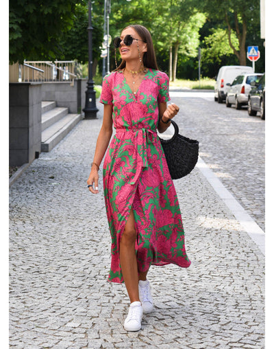 Printed Wrap Summer Dress Women