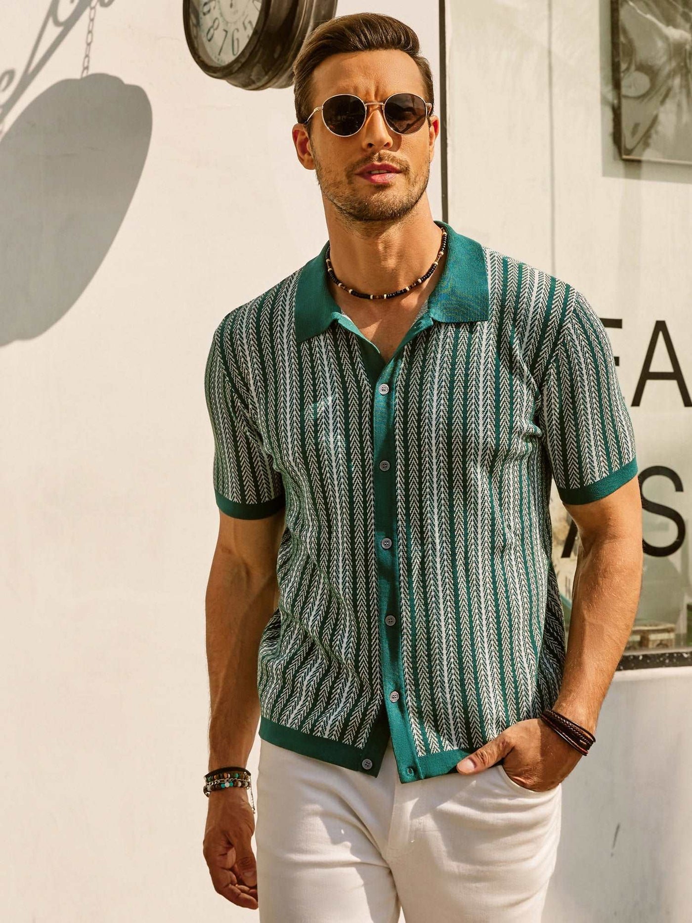 Retro Striped Button-Down Polo Shirt