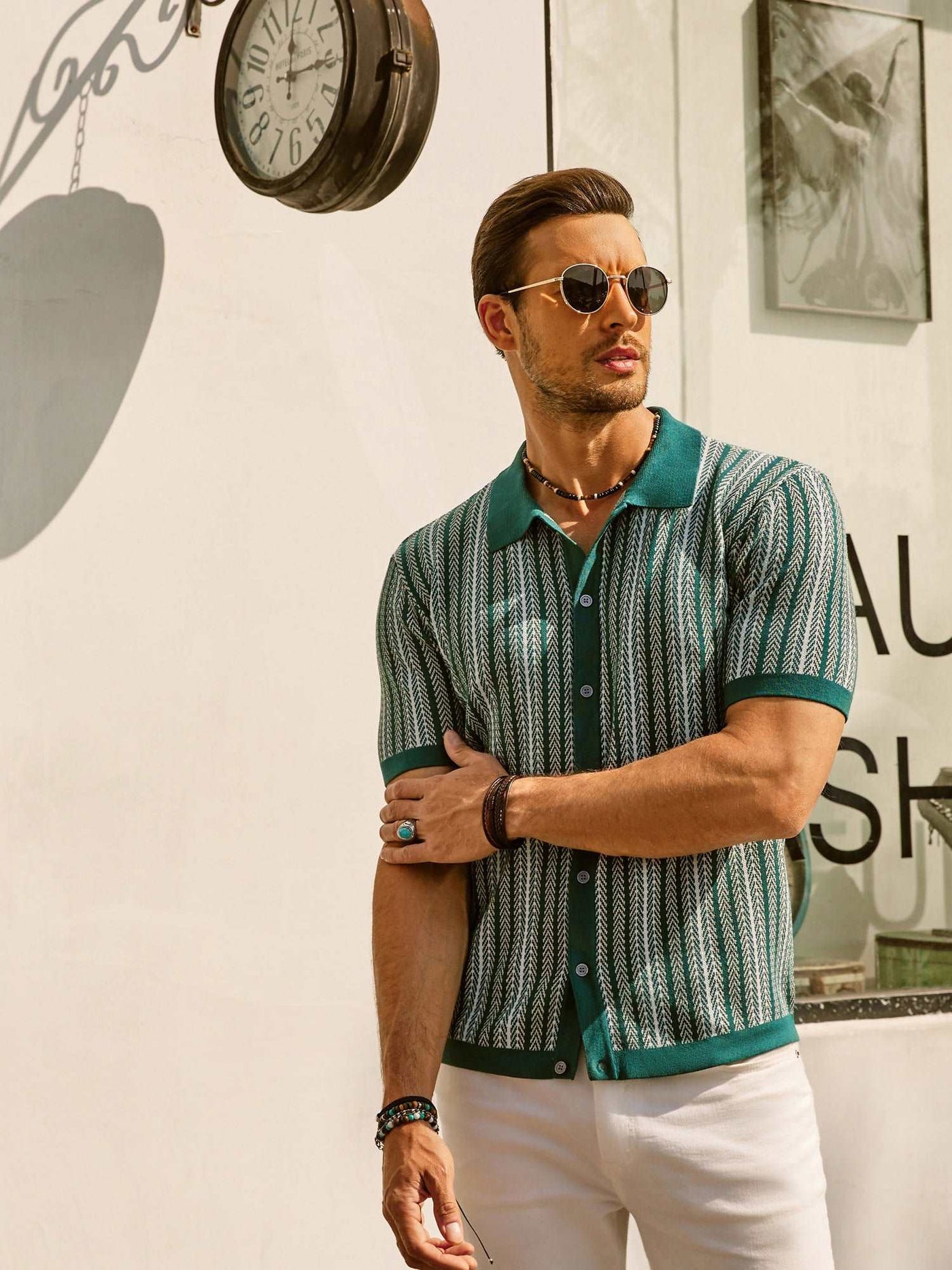 Retro Striped Button-Down Polo Shirt