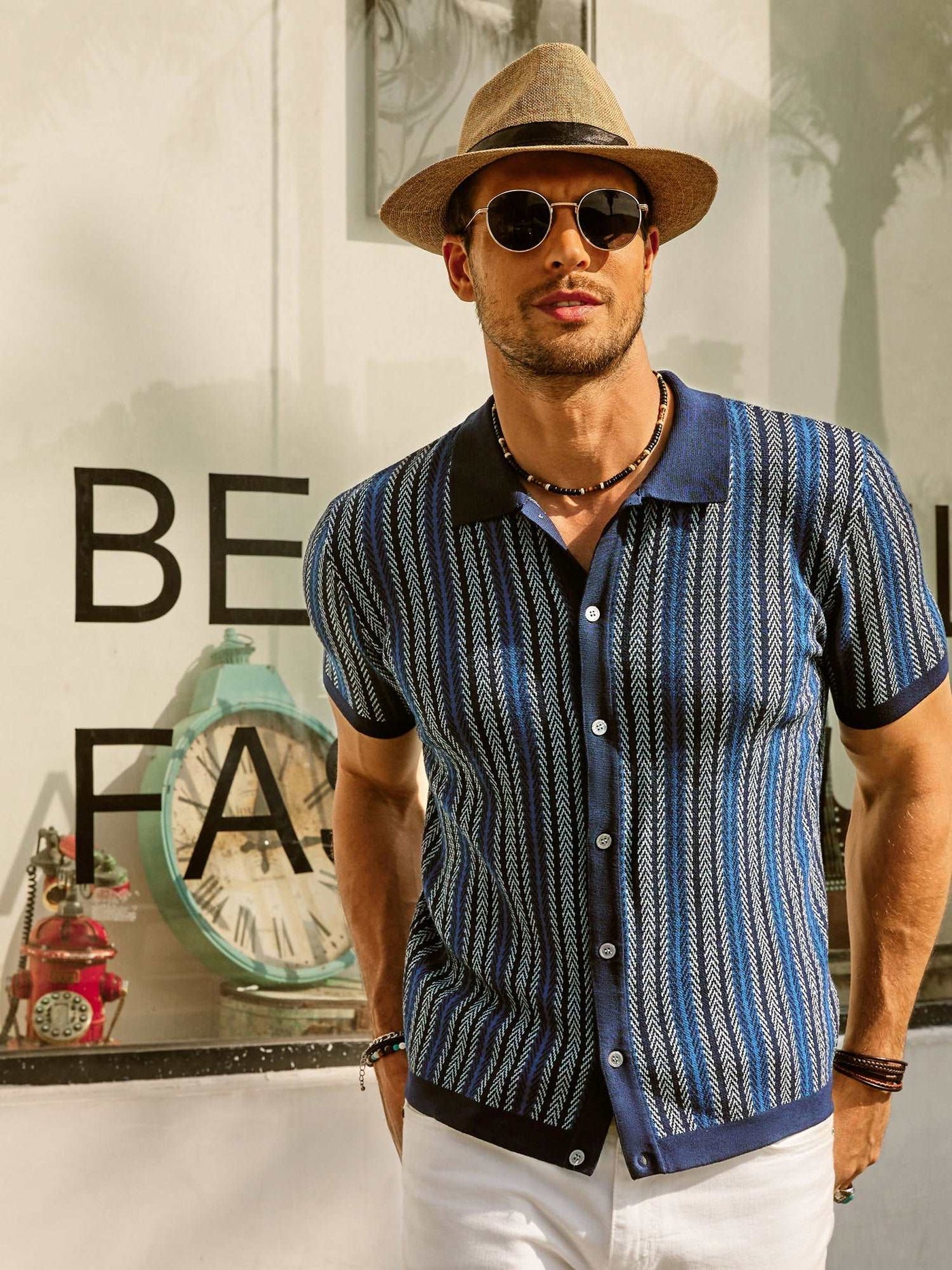 Retro Striped Button-Down Polo Shirt