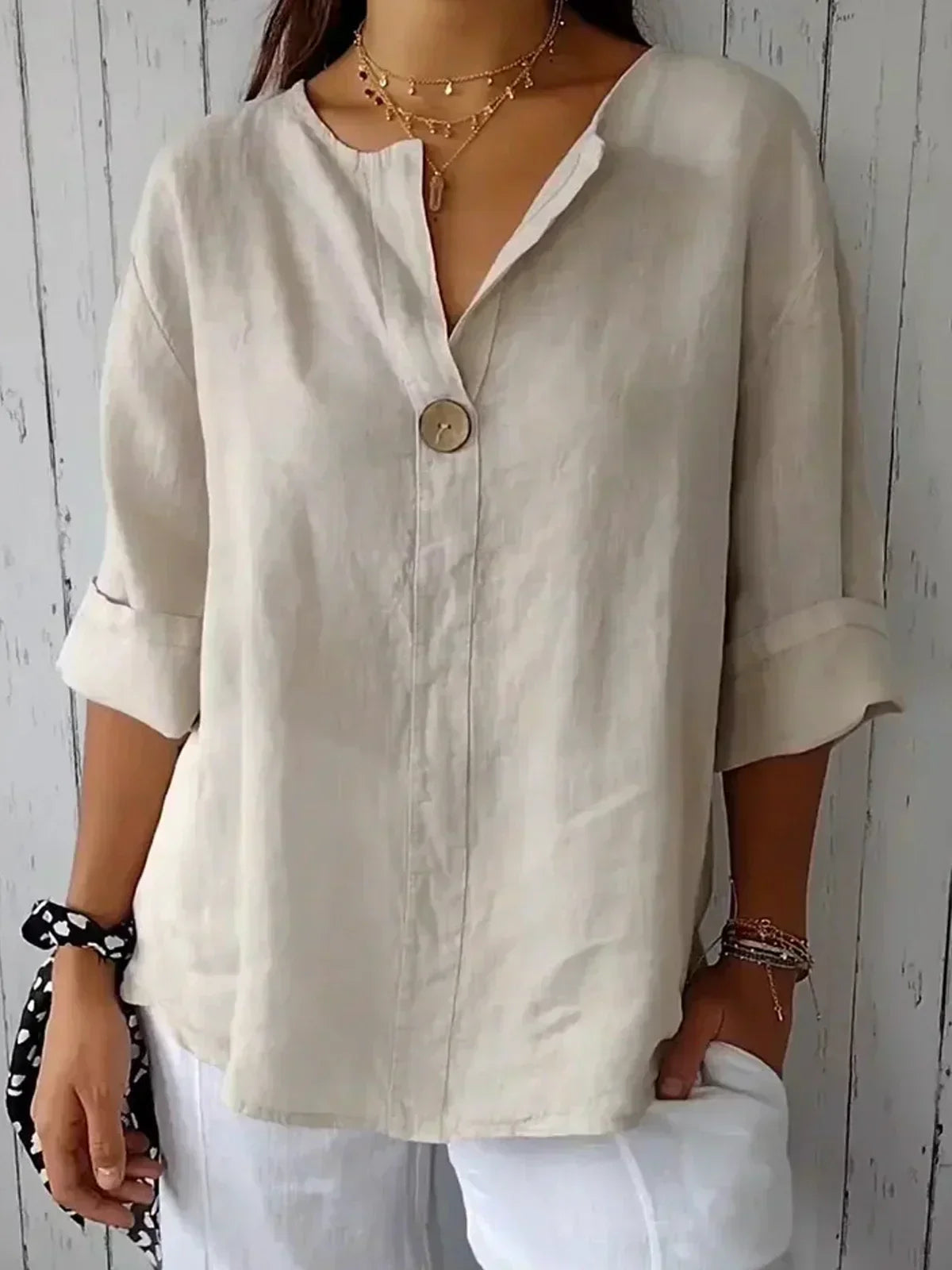 Casual V-Neck Relaxed Fit Blouse