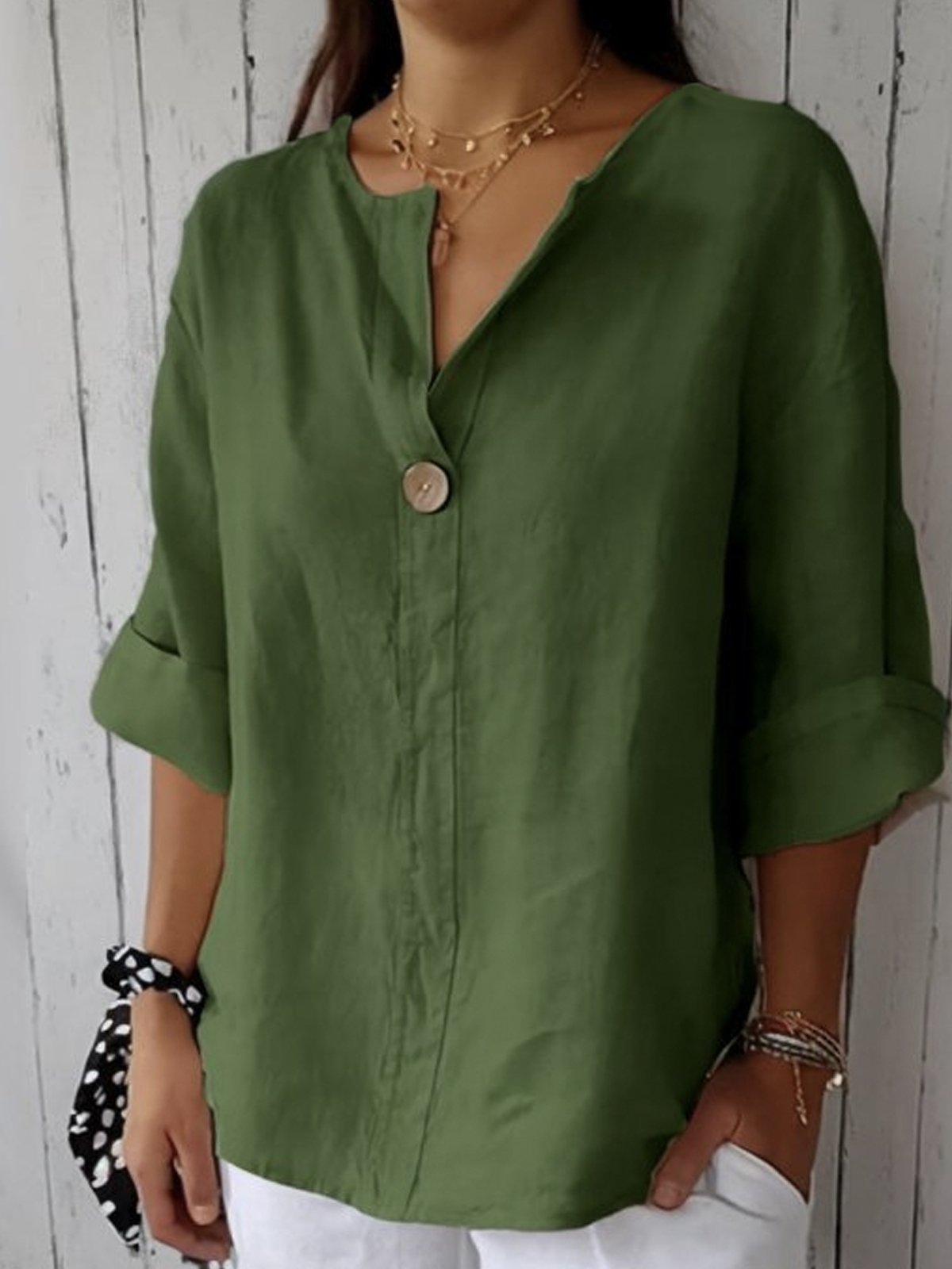 Casual V-Neck Relaxed Fit Blouse