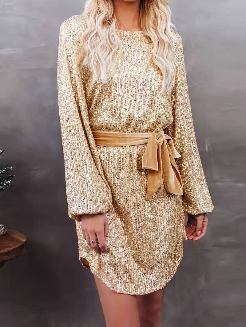 Belted Sequin Mini Dress Women