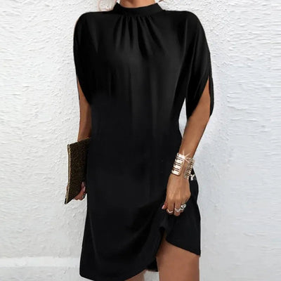 High Neck Black Mini Dress Women