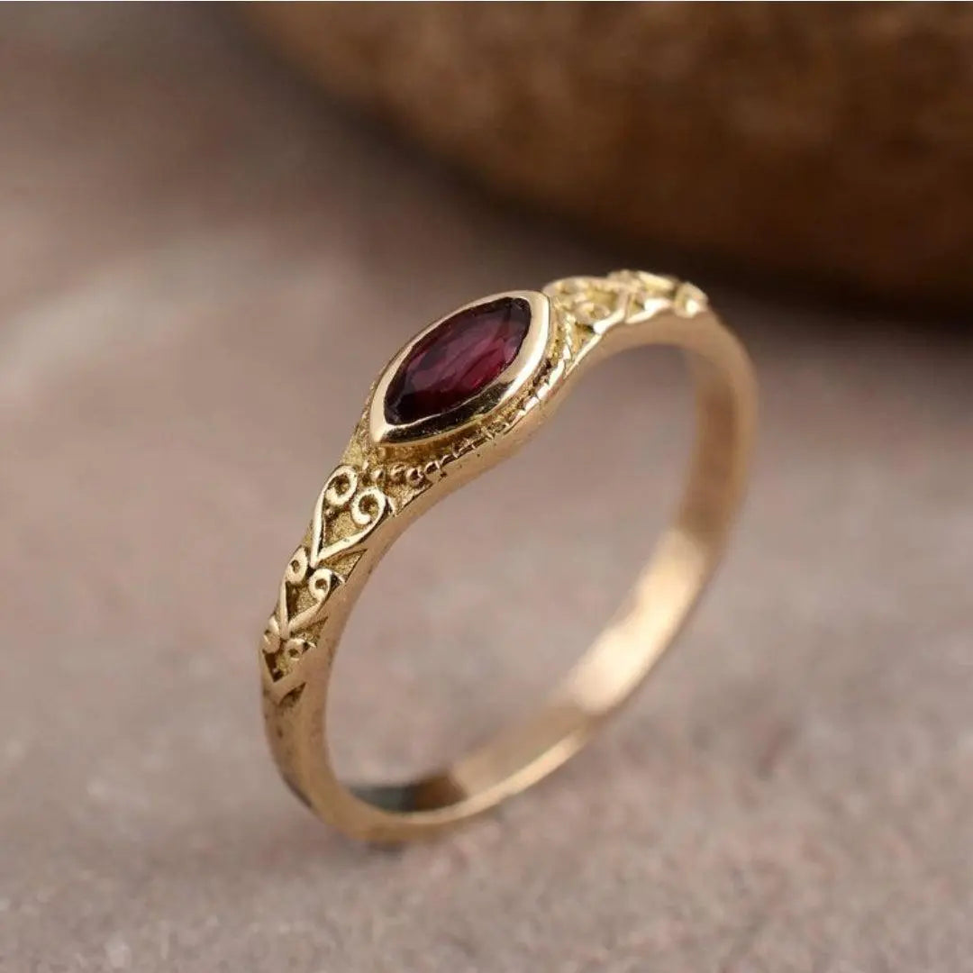 Golden Vintage Adjustable Red Ring