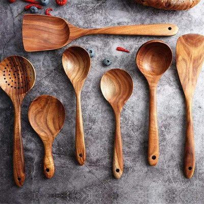 Handmade Teak Wooden Kitchen Utensils 7pcs