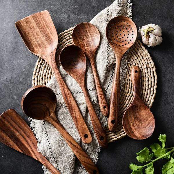 Handmade Teak Wooden Kitchen Utensils 7pcs