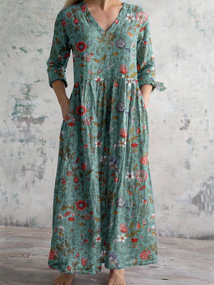Elegant V-Neck Floral Dress