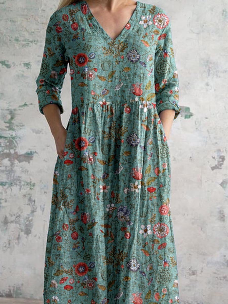 Elegant V-Neck Floral Dress