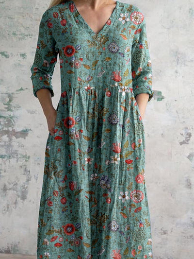 Elegant V-Neck Floral Dress