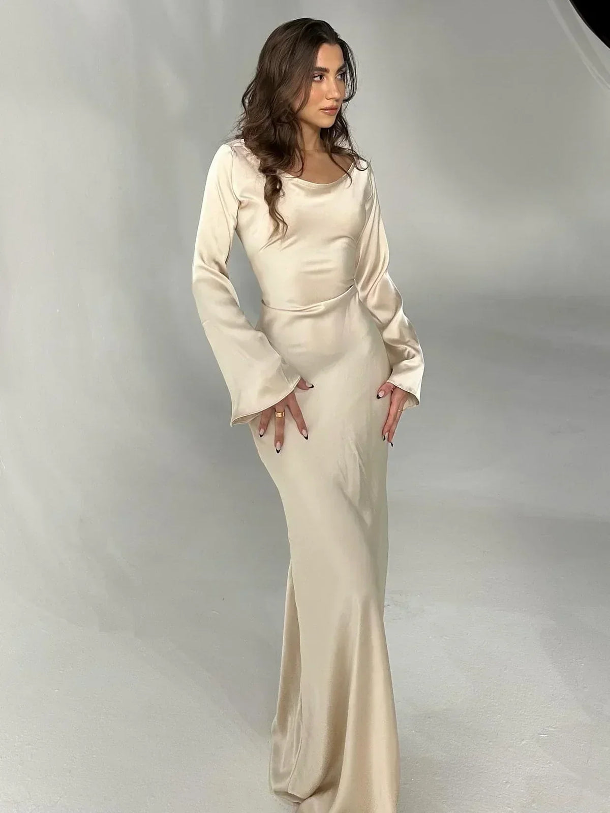 Long Sleeve Satin Formal Dress Women