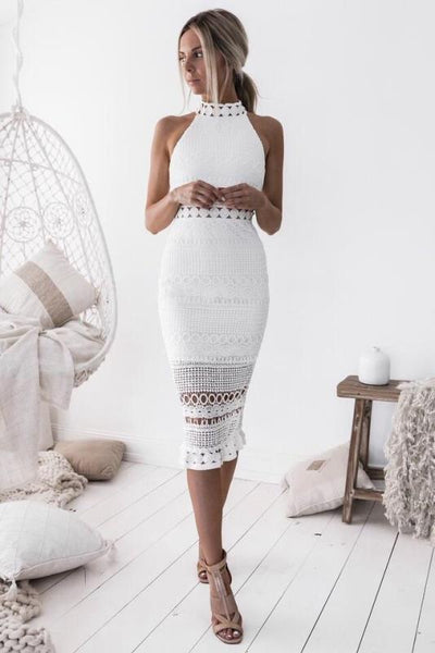 Halter Neck Lace White Dress Women