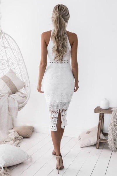 Halter Neck Lace White Dress Women