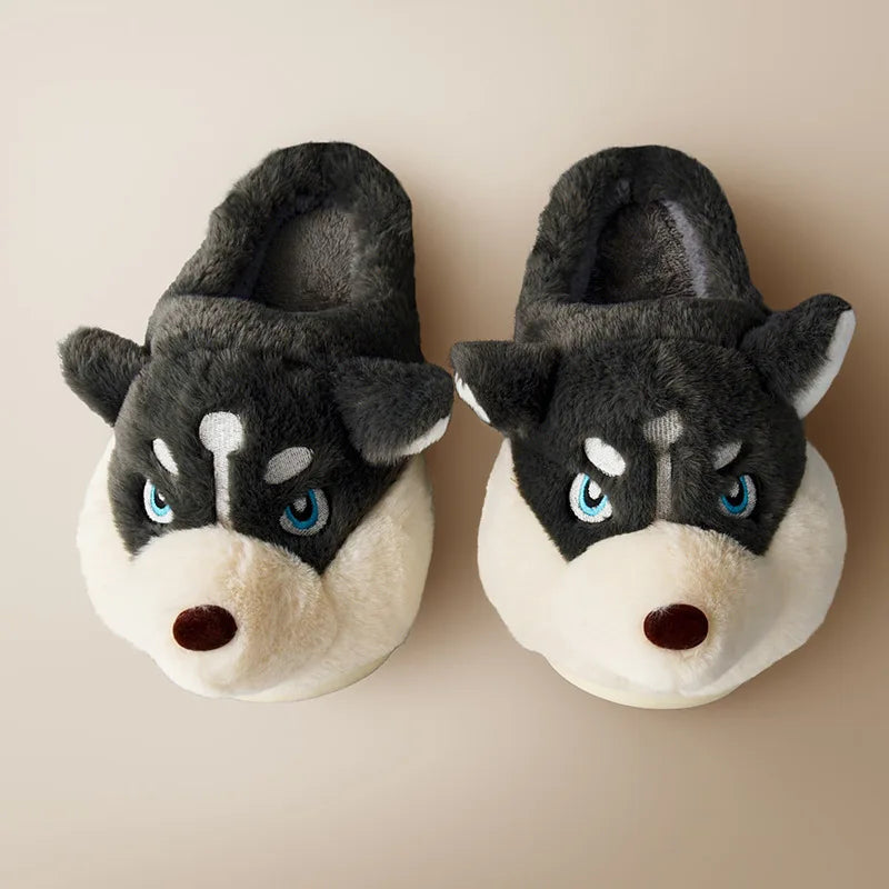 Husky-Shaped Fluffy House Slippers