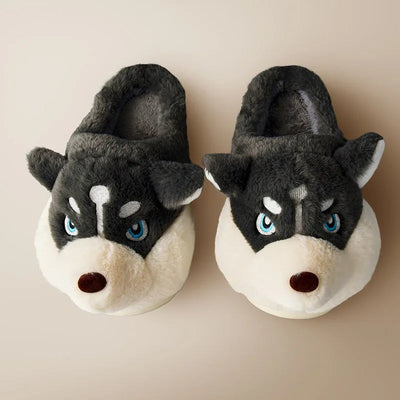 Husky-Shaped Fluffy House Slippers