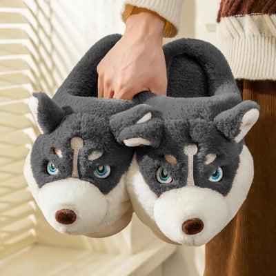 Husky-Shaped Fluffy House Slippers