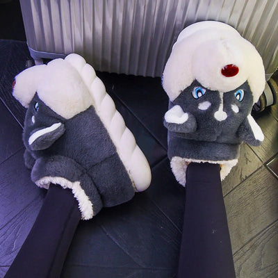 Husky-Shaped Fluffy House Slippers