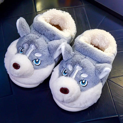 Husky-Shaped Fluffy House Slippers