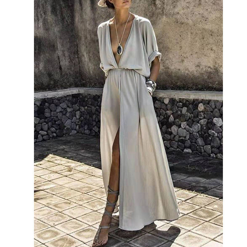 Deep V-Neck Maxi Dress Women