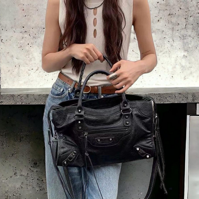Spacious Shoulder Bag with Rivets