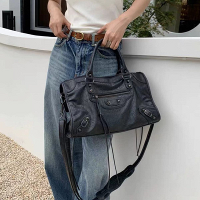 Spacious Shoulder Bag with Rivets