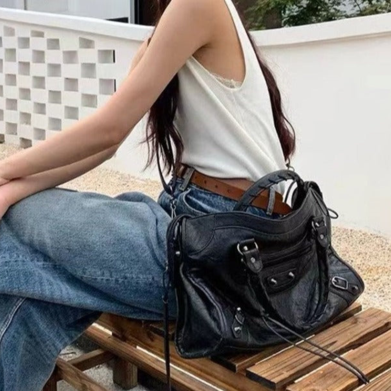 Spacious Shoulder Bag with Rivets