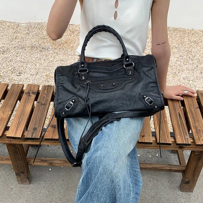 Spacious Shoulder Bag with Rivets
