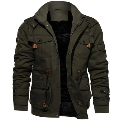 Waterproof tactical outdoor jacket for men with a breathable and durable design for outdoor activities.