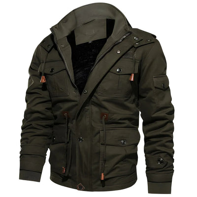 Waterproof tactical outdoor jacket for men with a breathable and durable design for outdoor activities.