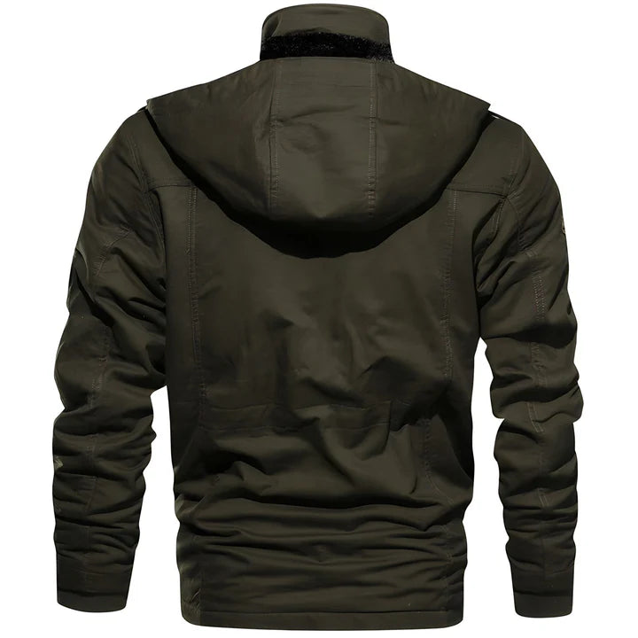 Waterproof tactical outdoor jacket for men with a breathable and durable design for outdoor activities.