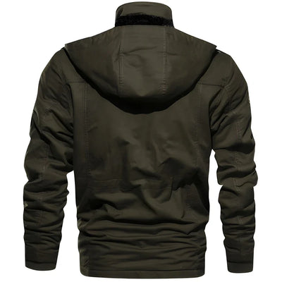 Waterproof tactical outdoor jacket for men with a breathable and durable design for outdoor activities.